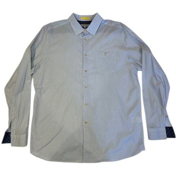 TED BAKER White Blue Long Sleeve Geometric Pattern Button Up 7 XXXL 3XL - Picture 1 of 11